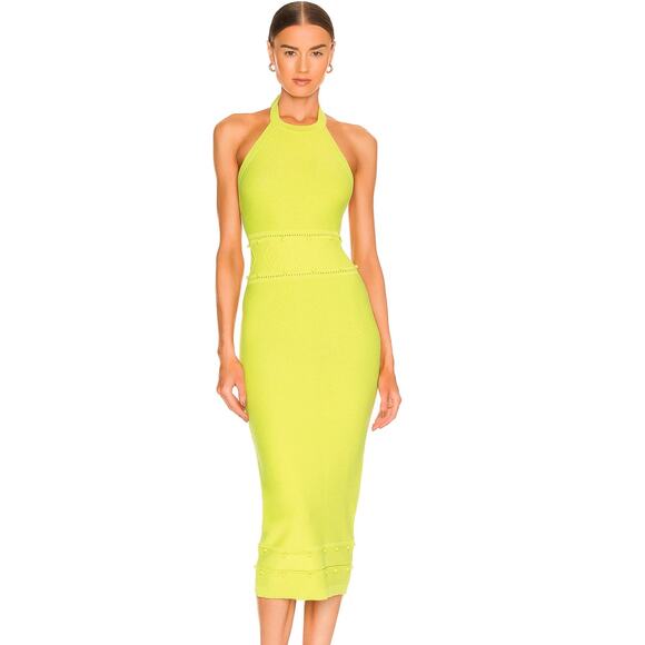 Lovers + Friends Morgan High Neck Halter Midi Dress in Lime NWOT Size Small - Picture 1 of 3
